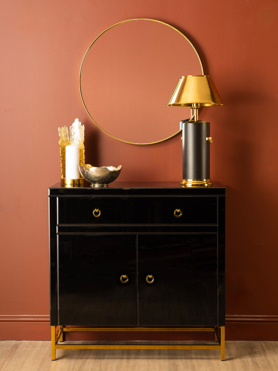 Kensington Townhouse Black Mirrored 2 Door Cabinet with Drawers
