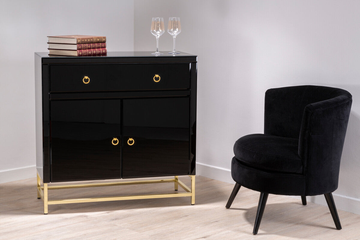 Kensington Townhouse Black Mirrored 2 Door Cabinet with Drawers