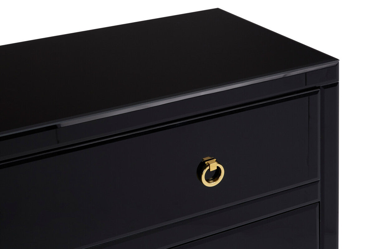 Kensington Townhouse Black Mirrored 2 Door Cabinet with Drawers