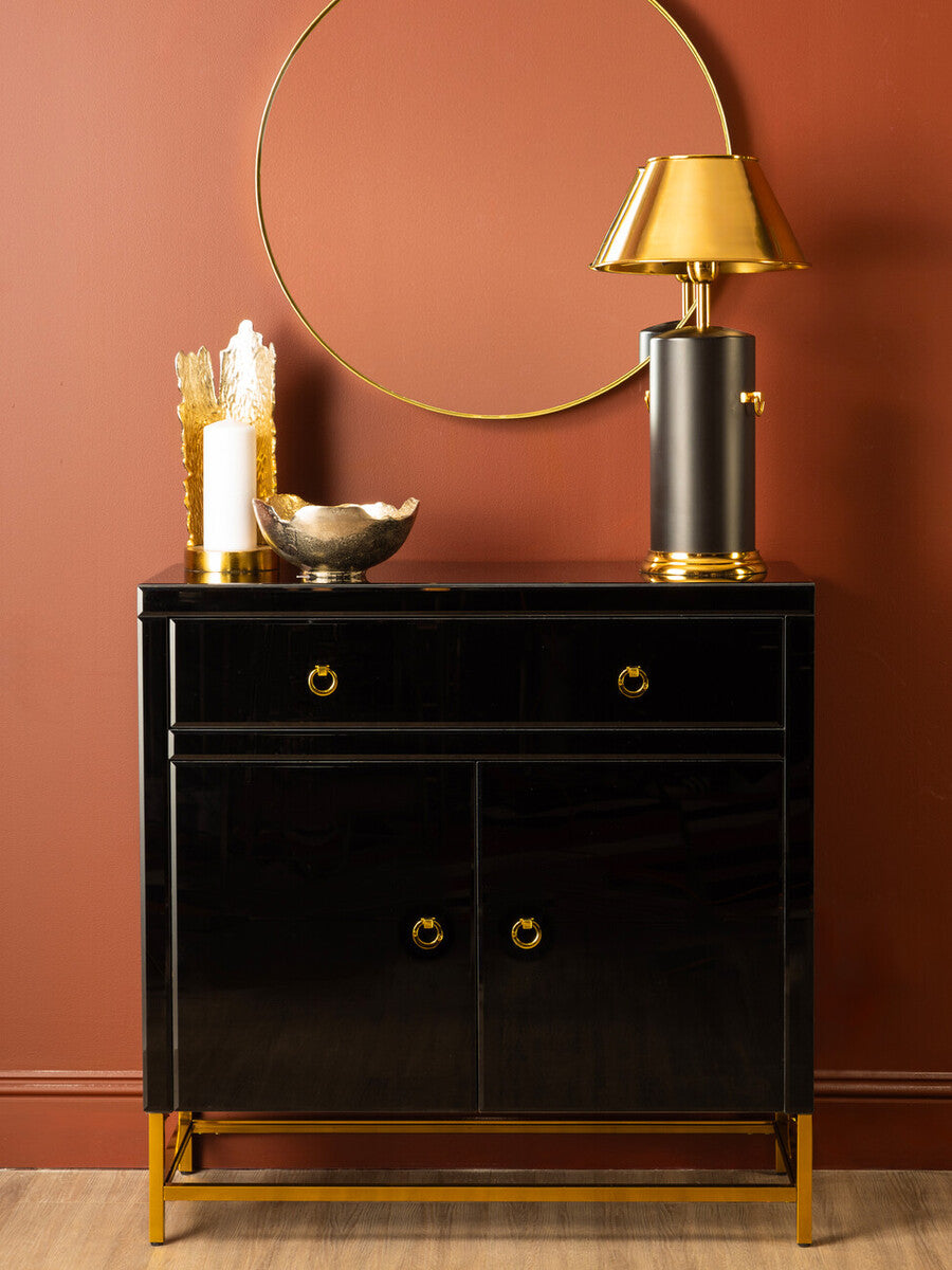 Kensington Townhouse Black Mirrored 2 Door Cabinet with Drawers
