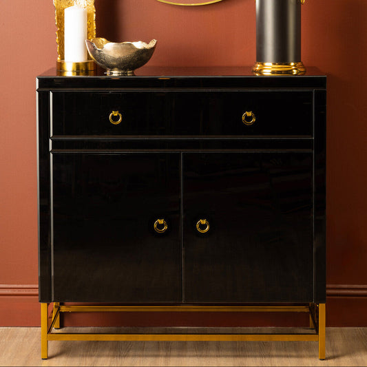 Kensington Townhouse Black Mirrored 2 Door Cabinet with Drawers