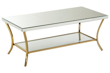 Kensington Townhouse Mirrored Coffee Table with Gold Finish Legs