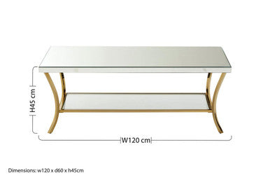 Kensington Townhouse Mirrored Coffee Table with Gold Finish Legs