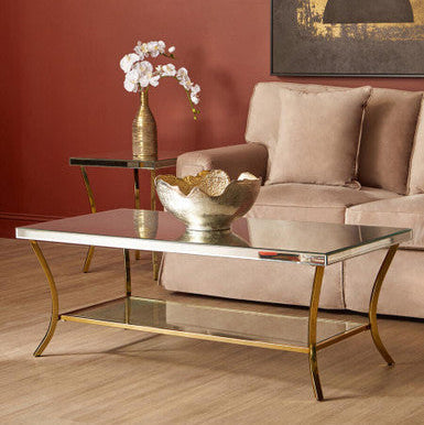 Kensington Townhouse Mirrored Coffee Table with Gold Finish Legs