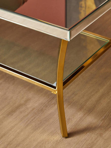 Kensington Townhouse Mirrored Coffee Table with Gold Finish Legs