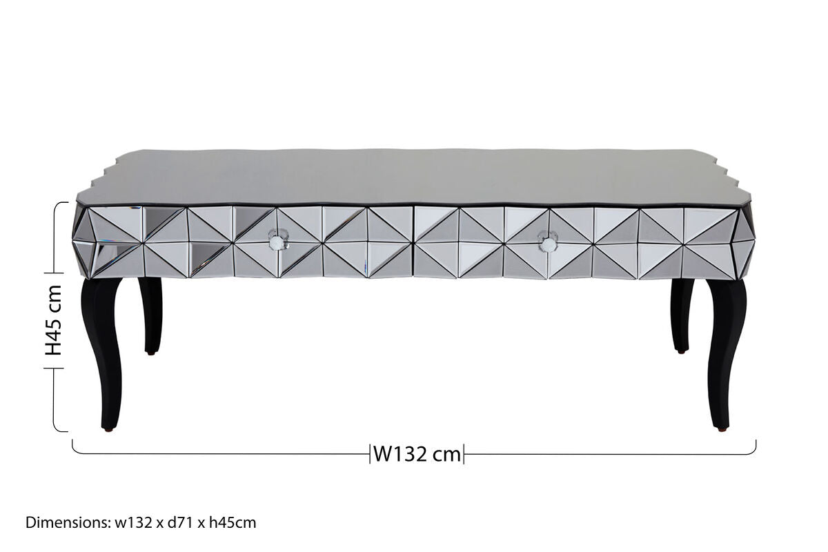 Soho Smoked Faceted Mirror Coffee Table with Drawers