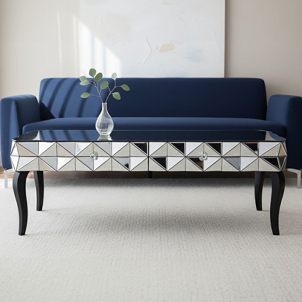 Soho Smoked Faceted Mirror Coffee Table with Drawers