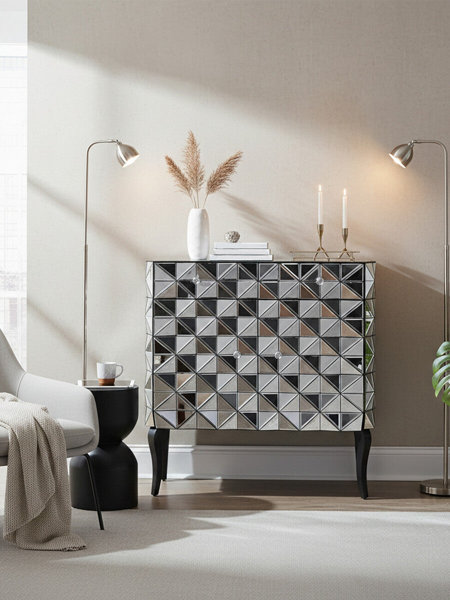 Soho Smoked Faceted Mirror 2 Door Sideboard