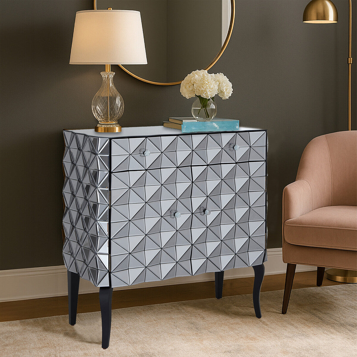 Soho Smoked Faceted Mirror 2 Door Sideboard