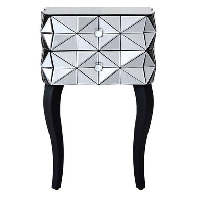 Soho Smoked Faceted Mirror 2 Drawer Bedside Table