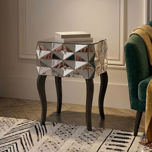 Soho Smoked Faceted Mirror 2 Drawer Bedside Table