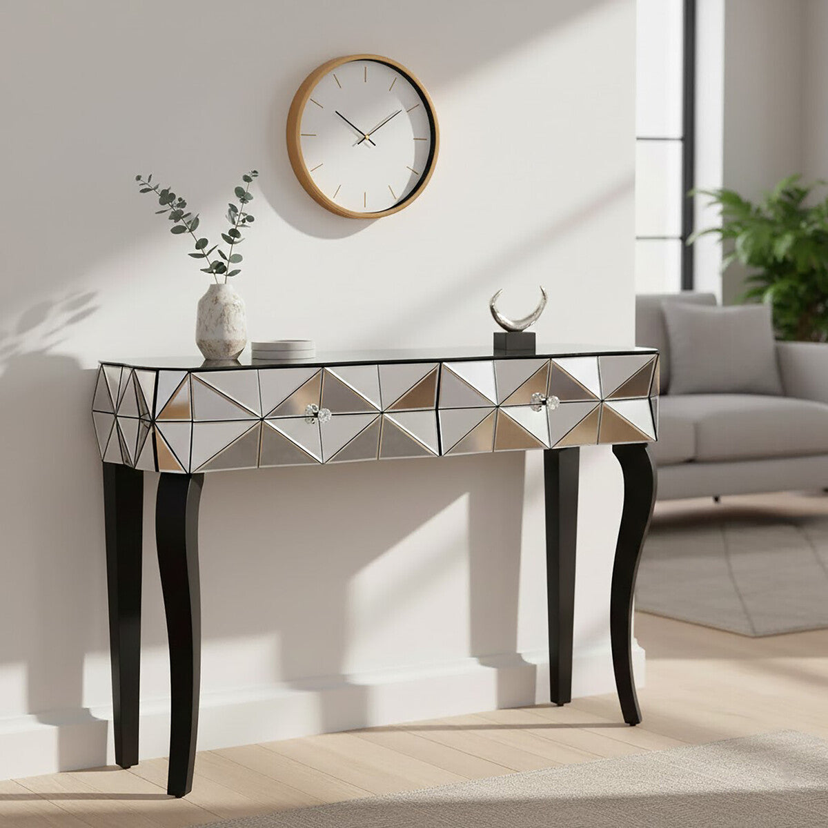Soho Smoked Faceted Mirror Console Table with Drawers
