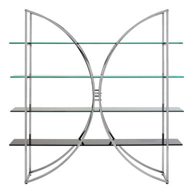 Vogue Black Glass 4 Tier Shelf Unit with Silver Finish Frame
