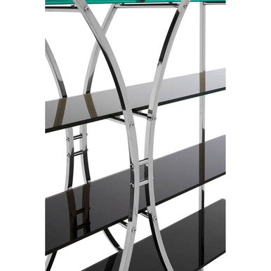 Vogue Black Glass 4 Tier Shelf Unit with Silver Finish Frame