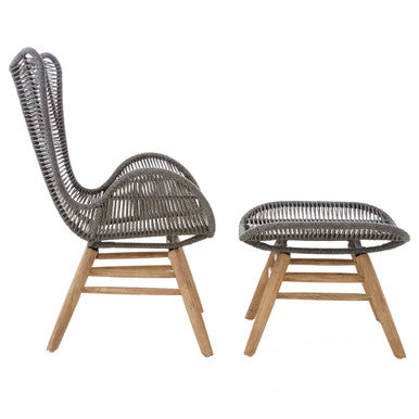 Sisal Grey Woven Rope Lounge Chair and Footstool Set