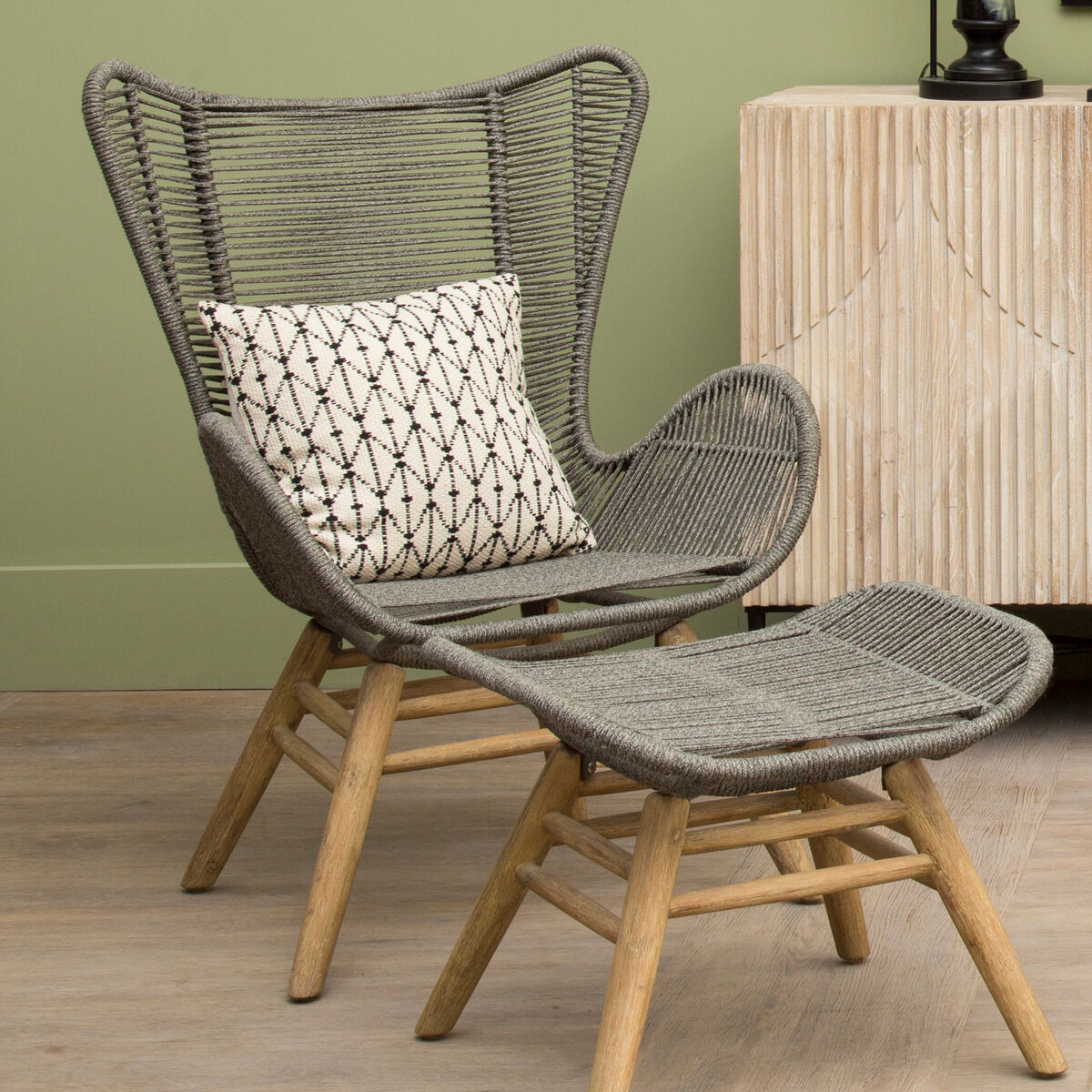 Sisal Grey Woven Rope Lounge Chair and Footstool Set