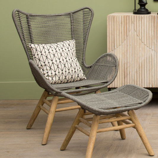 Sisal Grey Woven Rope Lounge Chair and Footstool Set