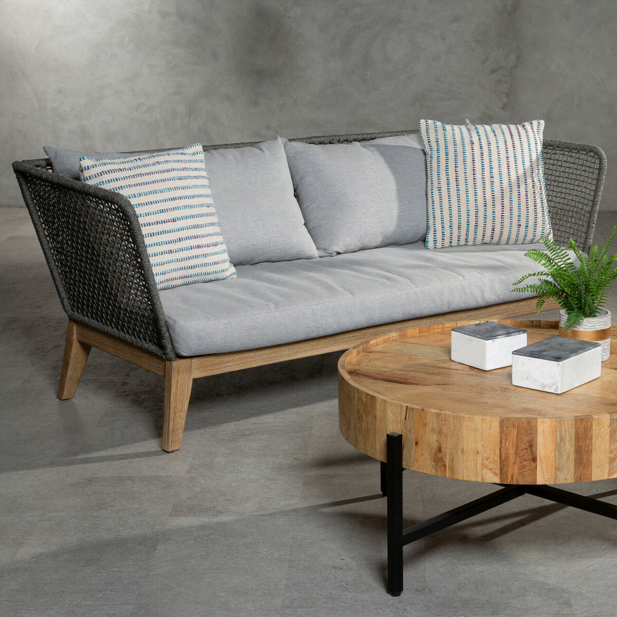 Opus Grey Woven Rope 3 Seater Sofa with Cushions