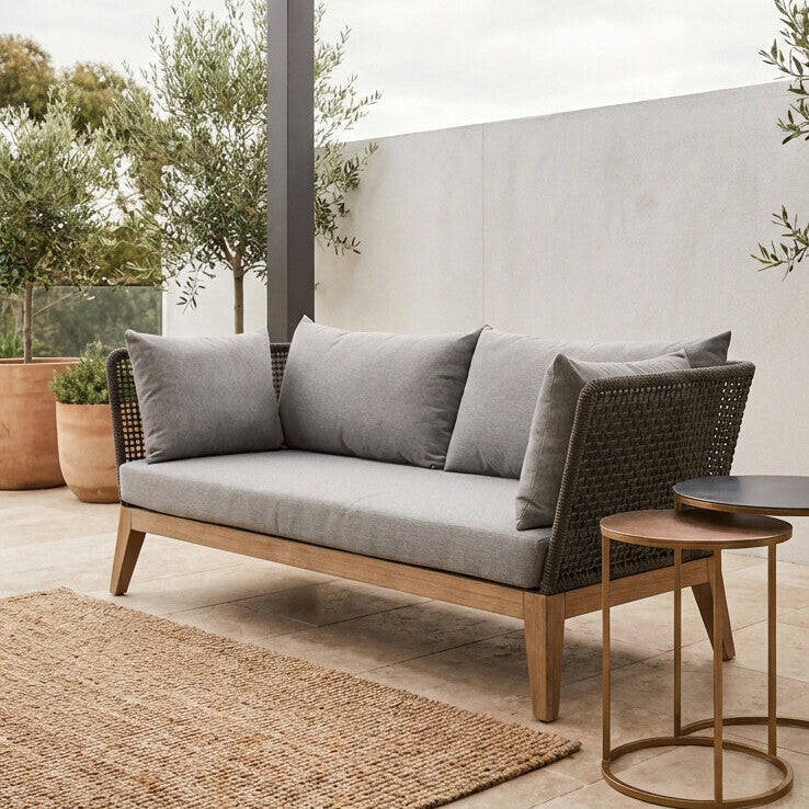 Opus Grey Woven Rope 3 Seater Sofa with Cushions