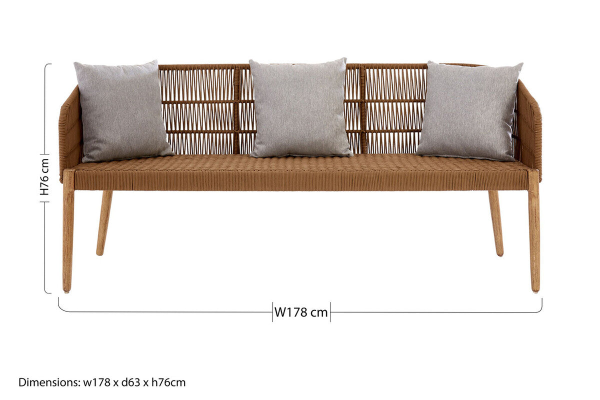 Opus Natural Woven Rope and Wood 3 Seater Sofa