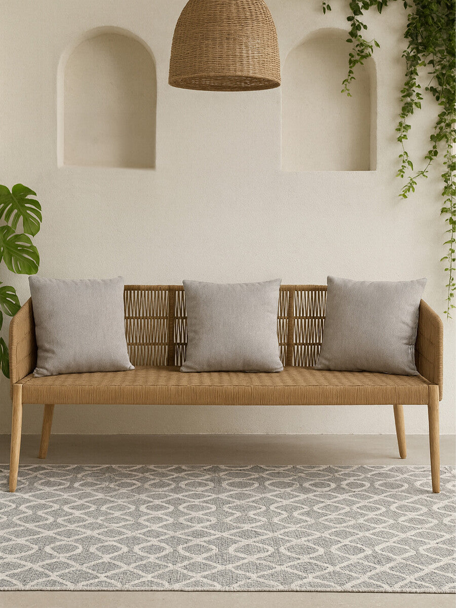 Opus Natural Woven Rope and Wood 3 Seater Sofa