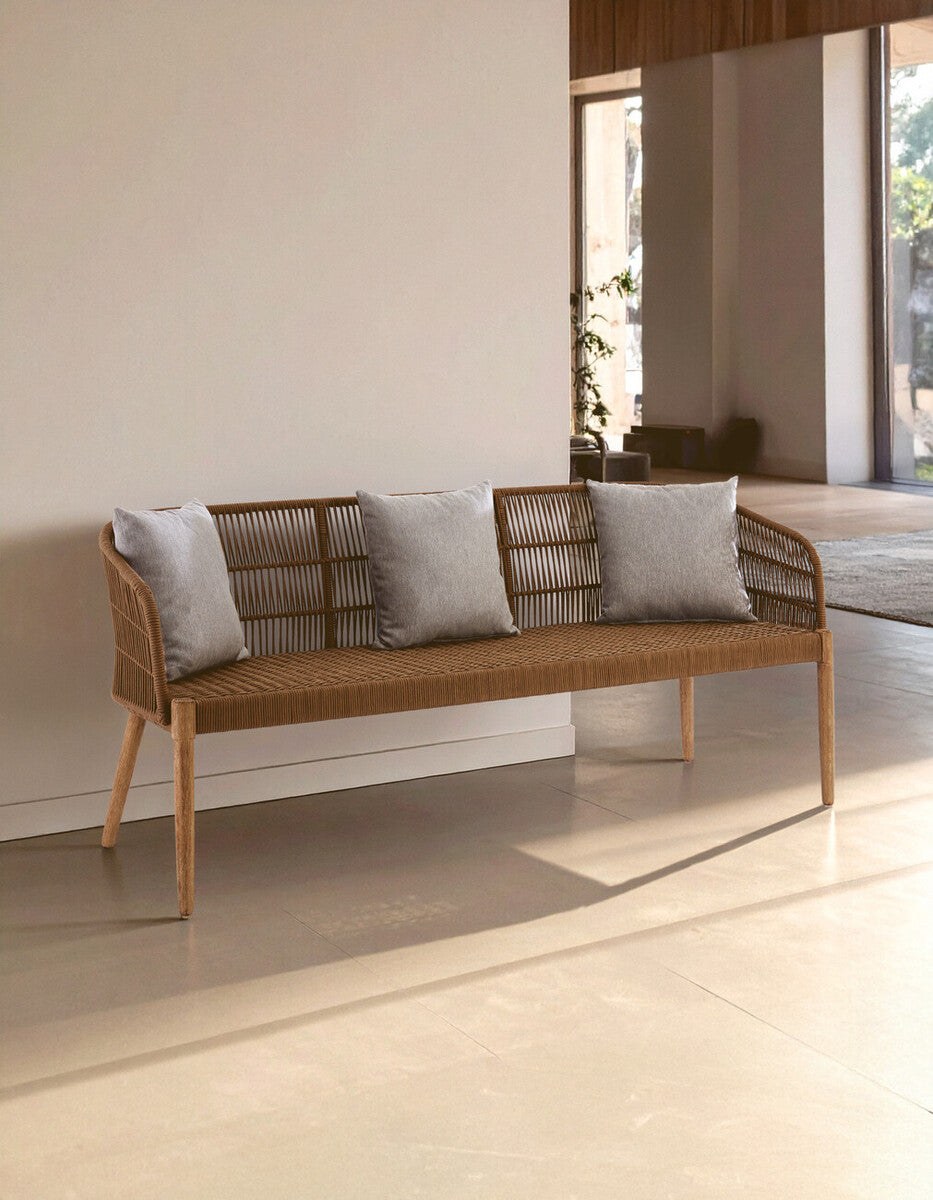 Opus Natural Woven Rope and Wood 3 Seater Sofa
