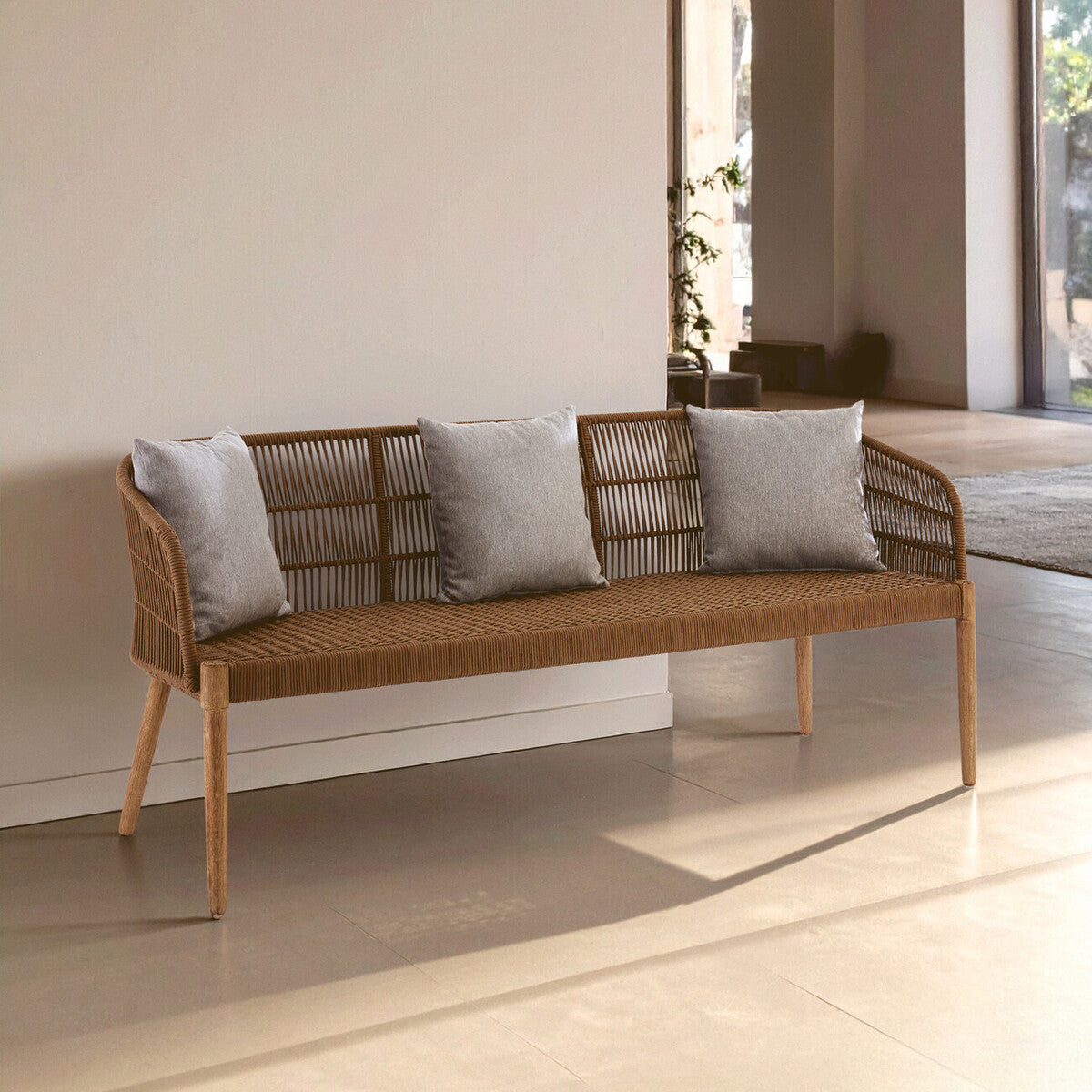 Opus Natural Woven Rope and Wood 3 Seater Sofa