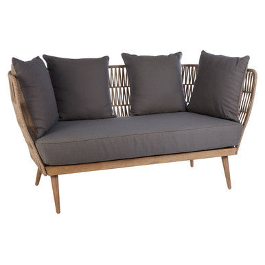 Opus Natural Woven Rope 2 Seater Sofa with Grey Cushions