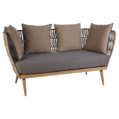 Opus Natural Woven Rope 2 Seater Sofa with Grey Cushions