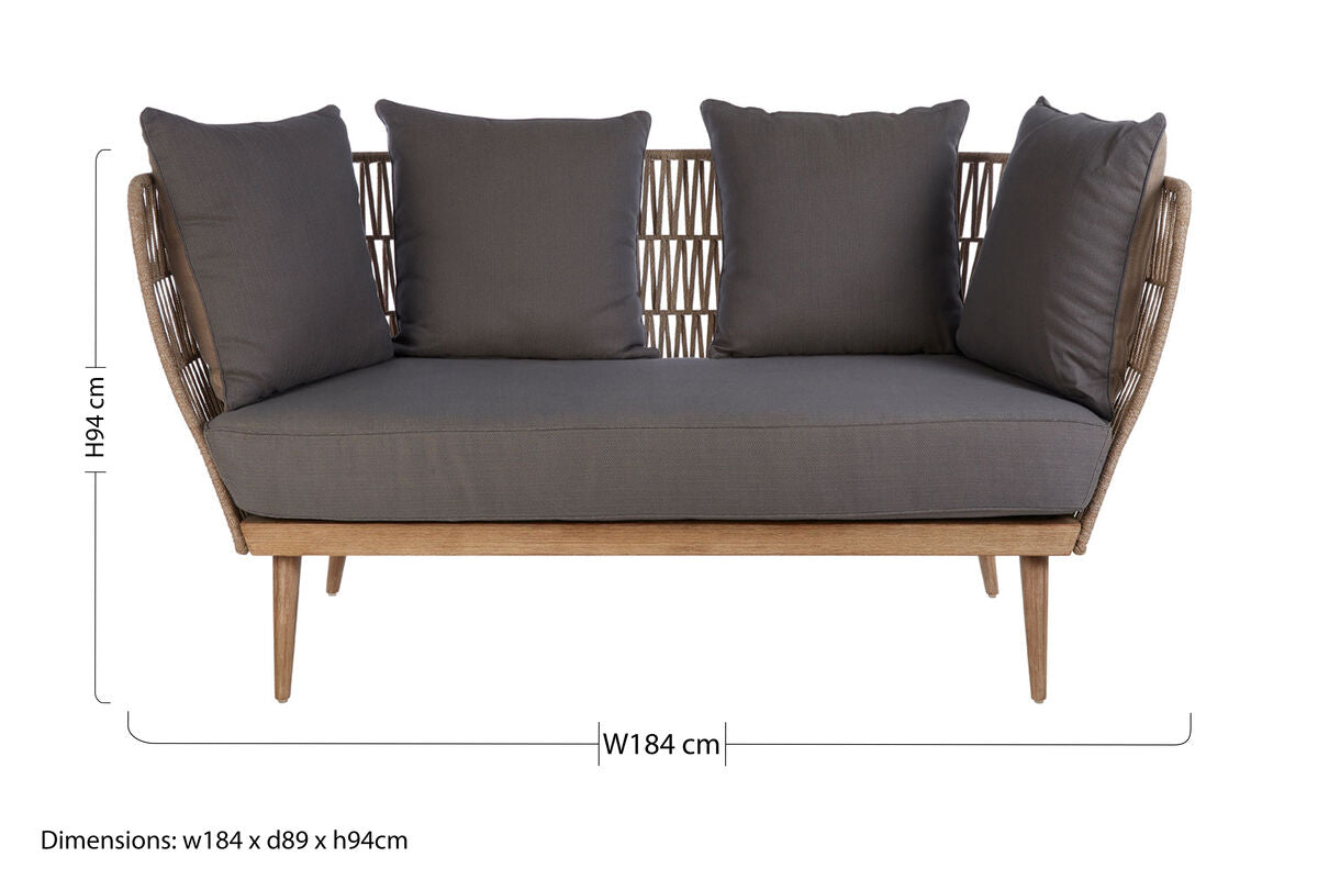 Opus Natural Woven Rope 2 Seater Sofa with Grey Cushions