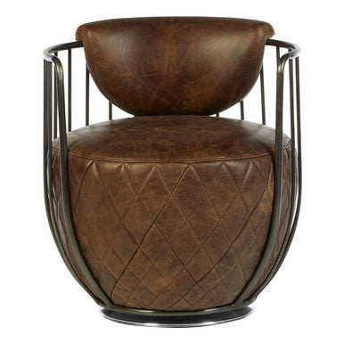 Hoxton Brown Leather Swivel Tub Chair