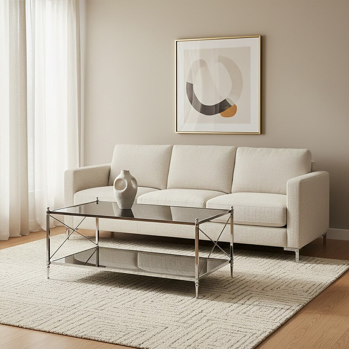 Hoffmann Black Glass and Nickel Finish Coffee Table