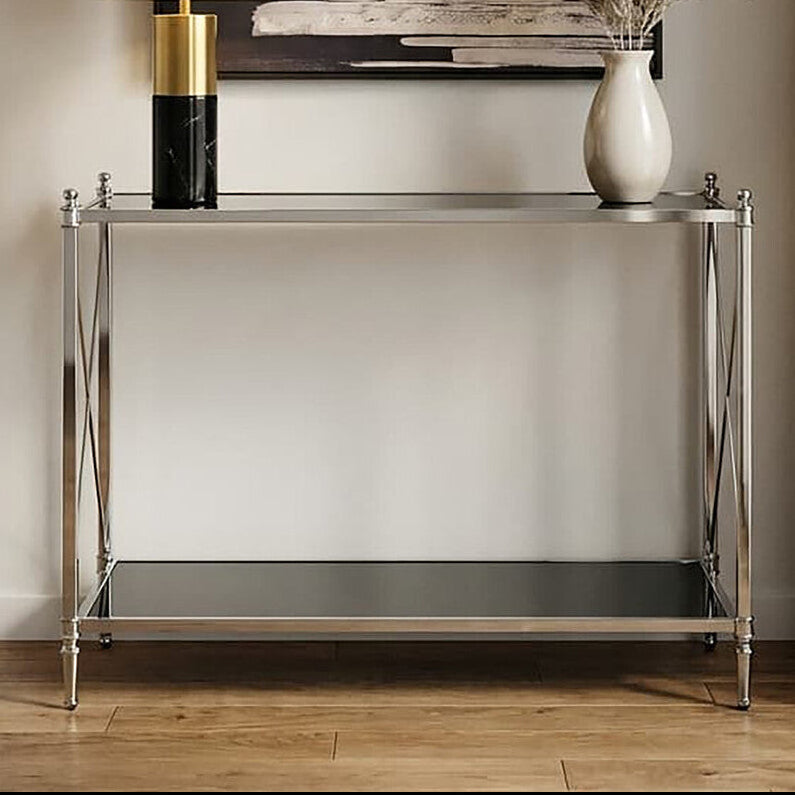 Hoffmann Black Glass and Nickel Finish Console Table