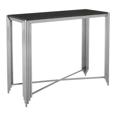 Clarice Black Granite Console Table with Silver Finish Base