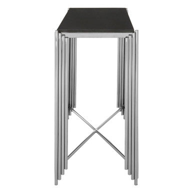 Clarice Black Granite Console Table with Silver Finish Base