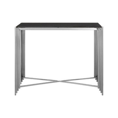 Clarice Black Granite Console Table with Silver Finish Base