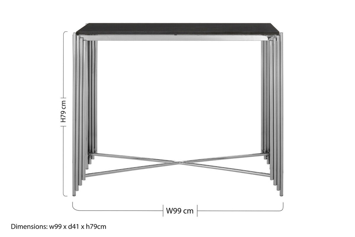 Clarice Black Granite Console Table with Silver Finish Base