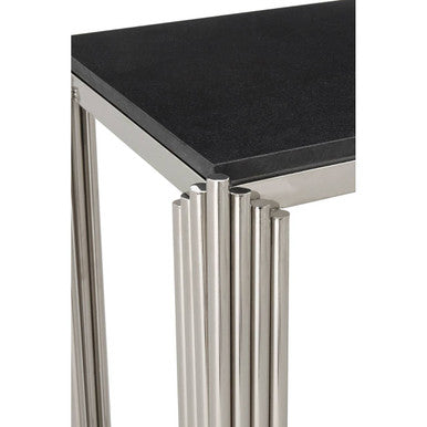 Clarice Black Granite Console Table with Silver Finish Base