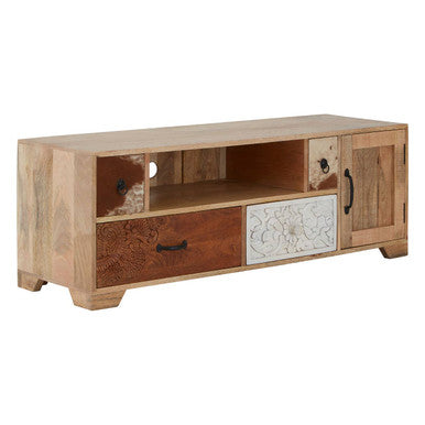 Marwar Mango Wood and Hair on Leather Media Unit