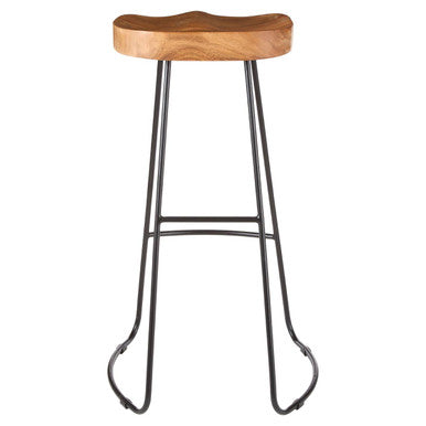 Nandri Acacia Wood Bar Stool with Black Finish Frame
