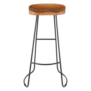 Nandri Acacia Wood Bar Stool with Black Finish Frame