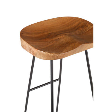 Nandri Acacia Wood Bar Stool with Black Finish Frame