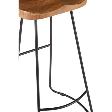 Nandri Acacia Wood Bar Stool with Black Finish Frame