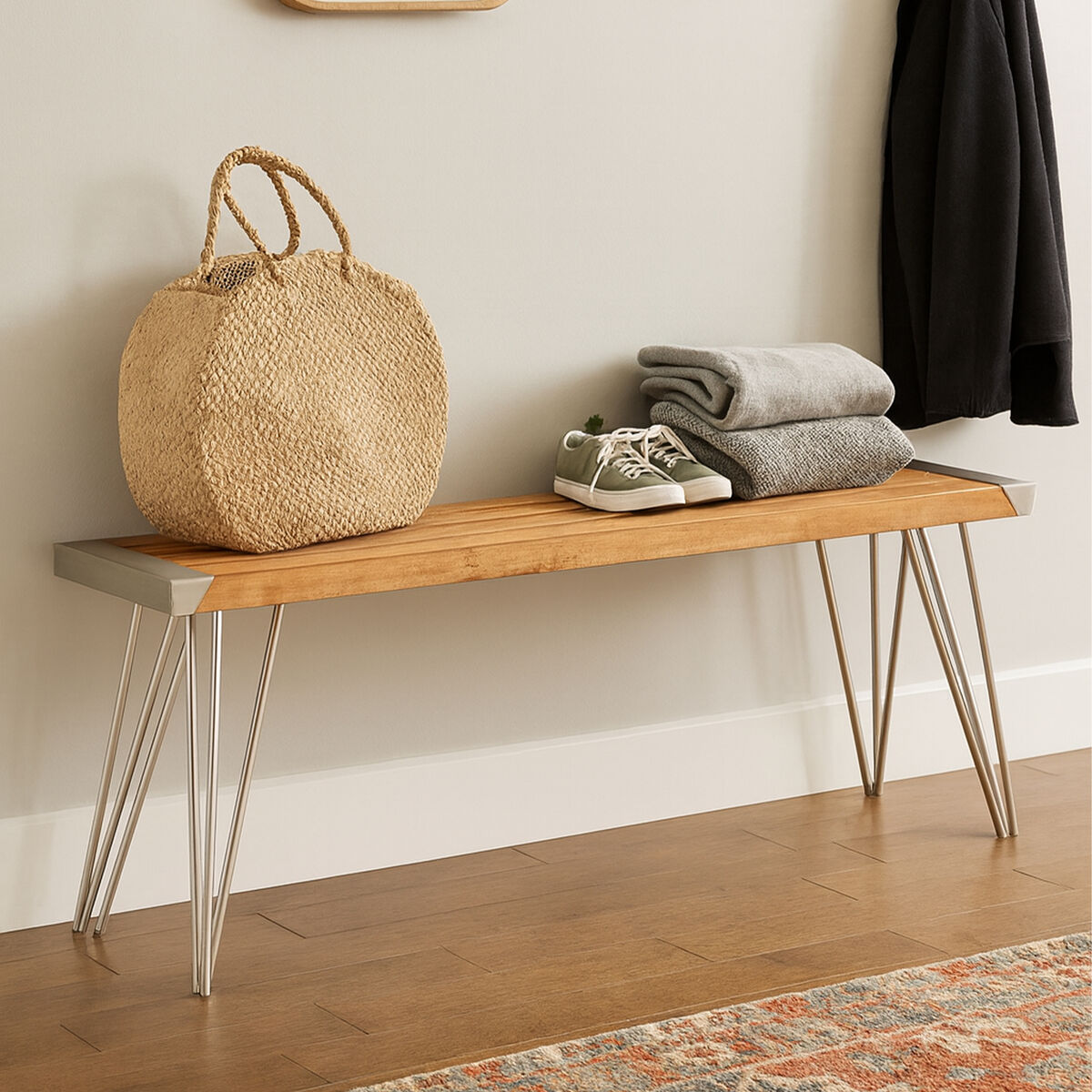 Nandri Natural Teak Wood Slatted Bench