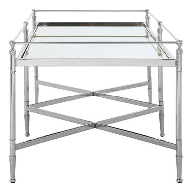 Mirrored Glass Coffee Table with Silver Cross Frame | Zach