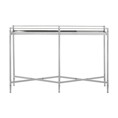 Mirrored Glass Console Table with Silver Cross Frame