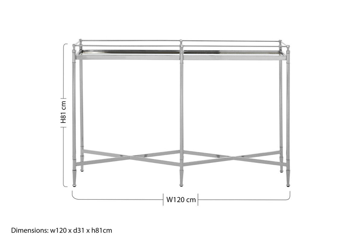 Mirrored Glass Console Table with Silver Cross Frame | Zach