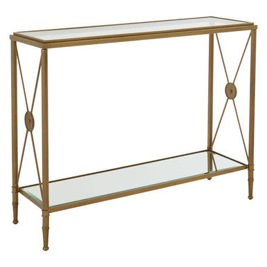 Axis Clear Glass 2 Tier Console Table with Gold Finish Frame