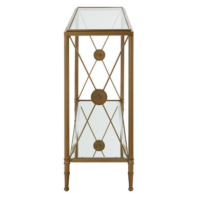 Axis Clear Glass 2 Tier Console Table with Gold Finish Frame