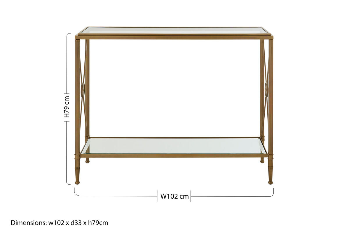 Axis Clear Glass 2 Tier Console Table with Gold Finish Frame